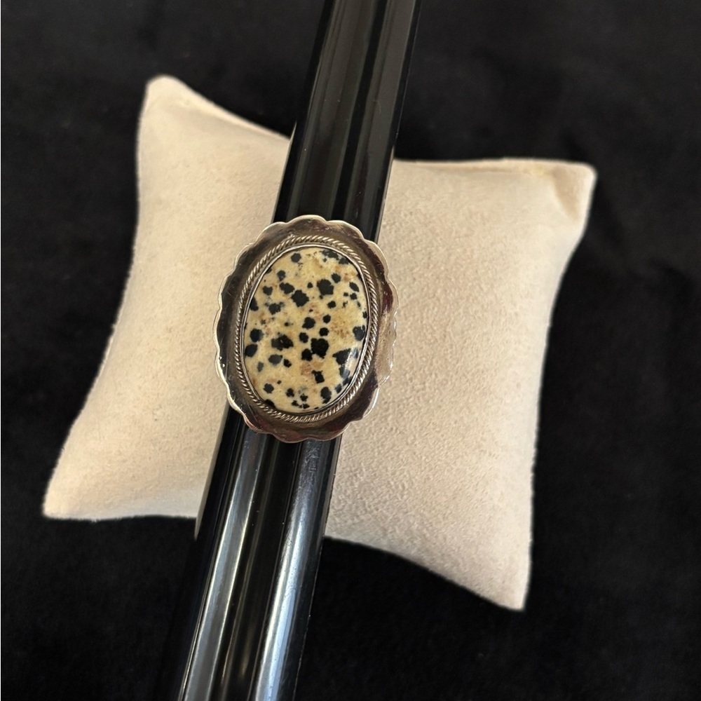 Dalmation Jasper Stone Silver Ring - image 7